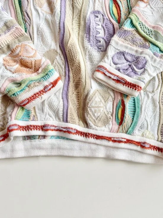 Vintage 90's COOGI White Pastel Easter Egg Cotton Knit Sweater, Size S - Picture 7 of 11